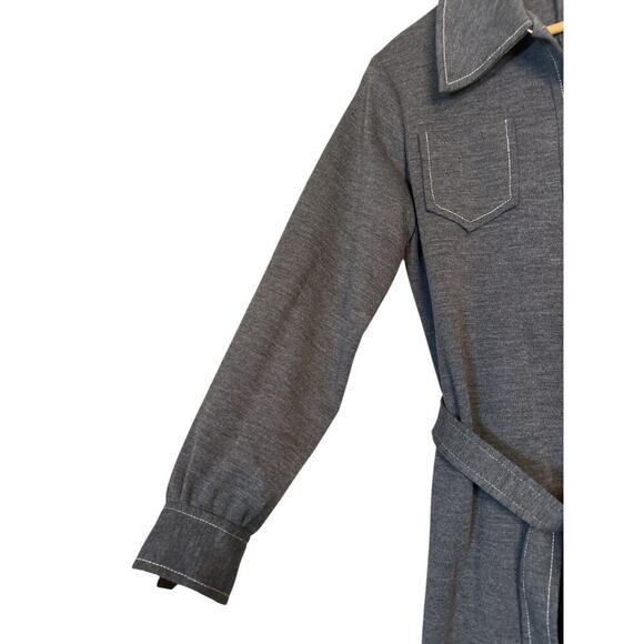 Vintage Fritzi Women's Soft Belted Button Up Shirt Dress Size M Gray Long Sleeve - Picture 3 of 8